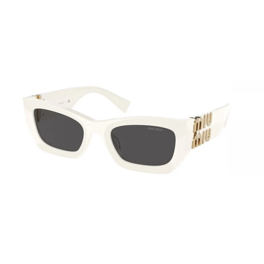 Miu Miu White Rectangular Cat-Eye Sunglasses with Gold Logo Temples